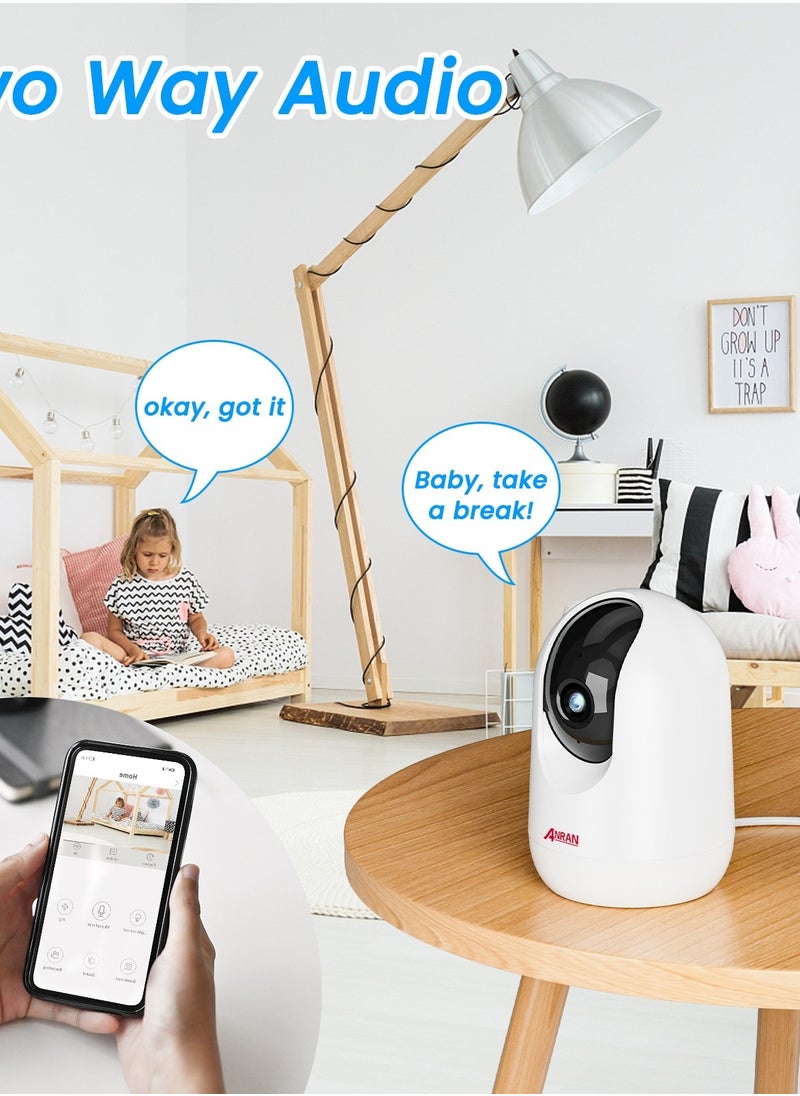 ANRAN - ANRAN Indoor Security Wifi PTZ camera, Two-Way Audio, Remote Control and Motion Detect Alarm, Built in Motor with 360° Horizontal Rotation ,Flexible installation with 3M Tape, Supports TF card record - Image 1