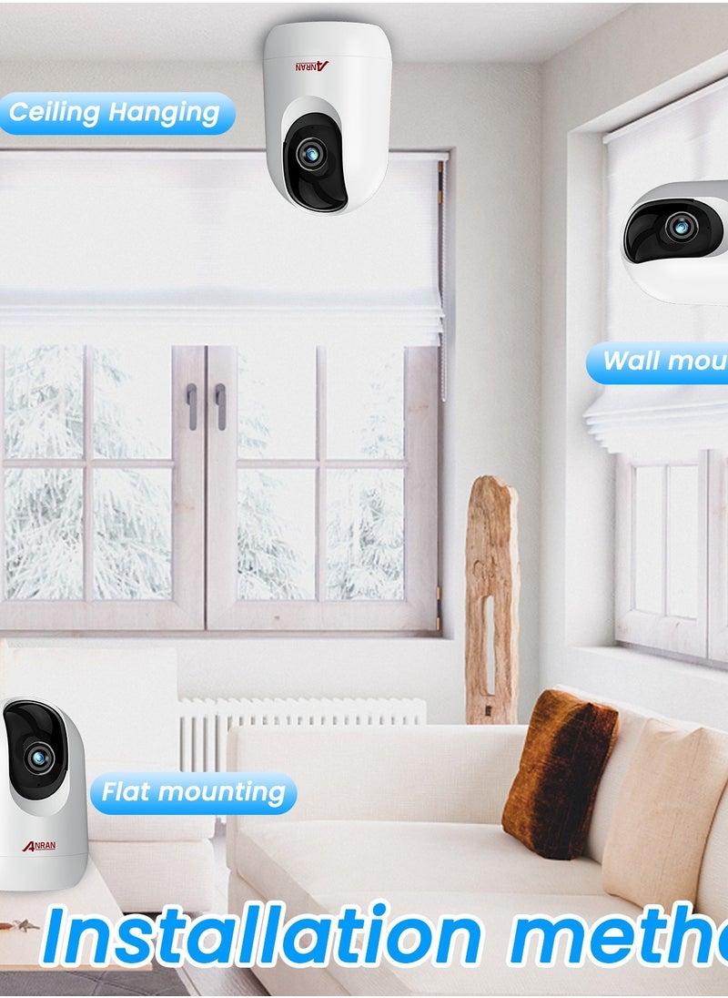 ANRAN - ANRAN Indoor Security Wifi PTZ camera, Two-Way Audio, Remote Control and Motion Detect Alarm, Built in Motor with 360° Horizontal Rotation ,Flexible installation with 3M Tape, Supports TF card record - Image 1