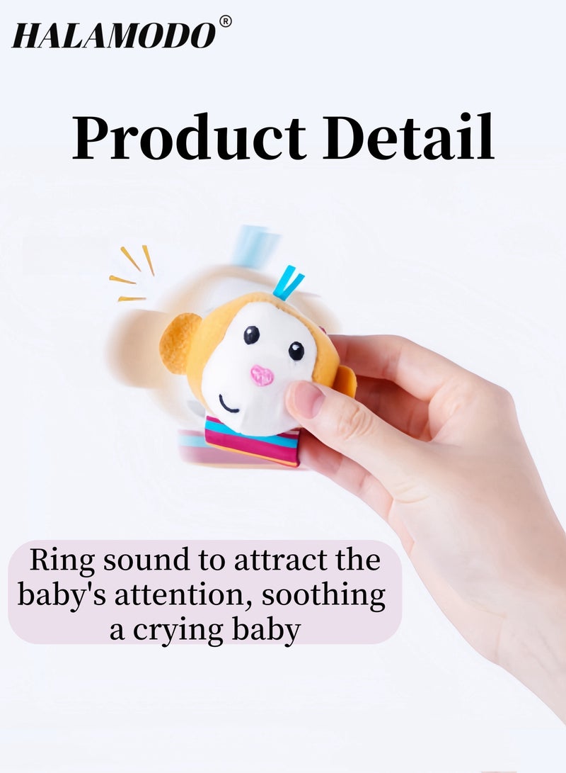 HALAMODO 4PCS Wrist Rattle Foot Finder Socks Set for Baby Arm Hand Bracelet Rattle Feet Leg Ankle Socks Newborn Soft Sensory Toys Baby Socks Newborn Rattles Toys Baby Gifts Aged 0-12 Months Infant  - Image 4