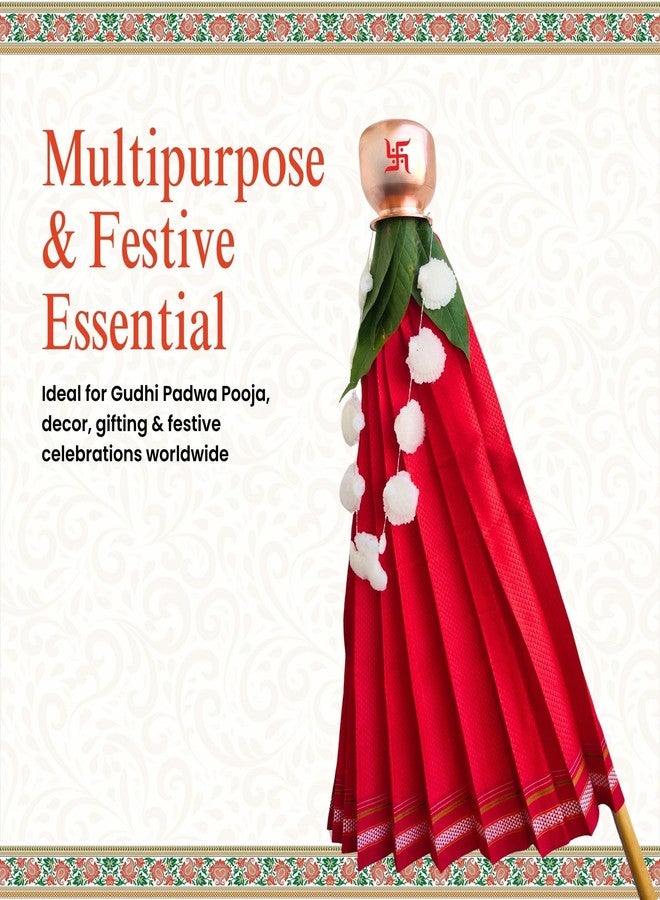 PUNYATVA Gudhi Vastra for Gudhi Padwa Festival (Khun, Red | Traditional Maharashtrian Gudi Cover Saree Cloth for GudiPadva | Readymade Ugadi & GudhiPadawa Decoration Pooja Décor - Image 5