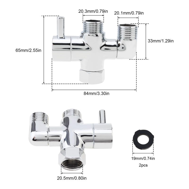 3-Way Shower Diverter Valve: Silver Stainless Steel Brass Construction - Rotatable Anti-Tangle Design Universal G1/2" Connection for Bathroom Shower Systems - Image 2