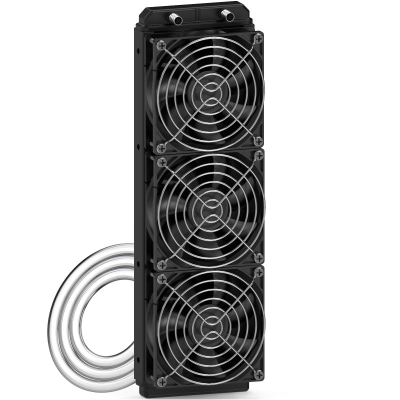 Clyxgs Water Cooling Radiator 12 Pipe Aluminum Heat Exchanger Radiator with Fan for PC CPU Computer Water Cool System DC12V 360mm Black