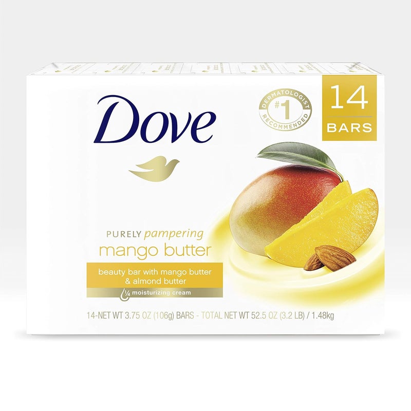 Dove Beauty Bar With Mango Butter 14 Bars To Moisturize Dry Skin More Moisturizing Than Bar Soap 375 oz