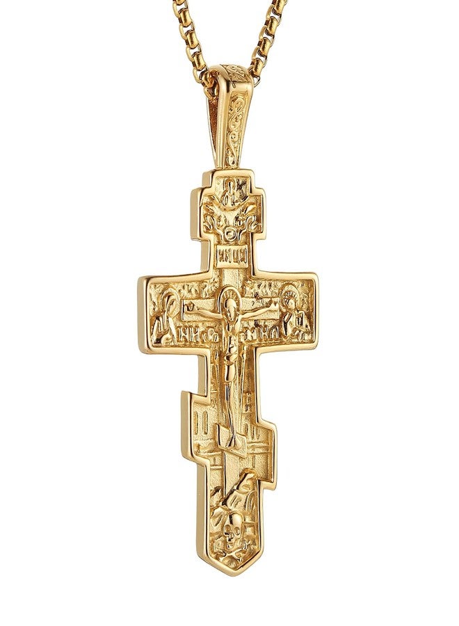 HZMAN Eastern Orthodox Cross Necklace for Men Women Retro Religious Jesus Crucifix Byzantine Cross Christian Pendant Jewelry Gift, Stainless Steel, No Gemstone - Image 1