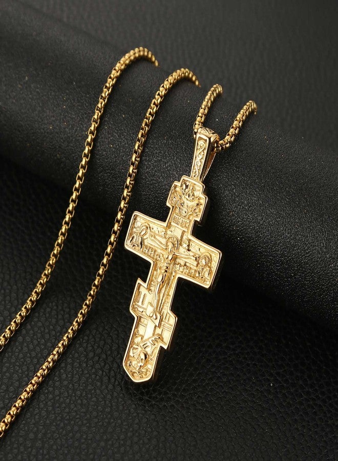 HZMAN Eastern Orthodox Cross Necklace for Men Women Retro Religious Jesus Crucifix Byzantine Cross Christian Pendant Jewelry Gift, Stainless Steel, No Gemstone - Image 4