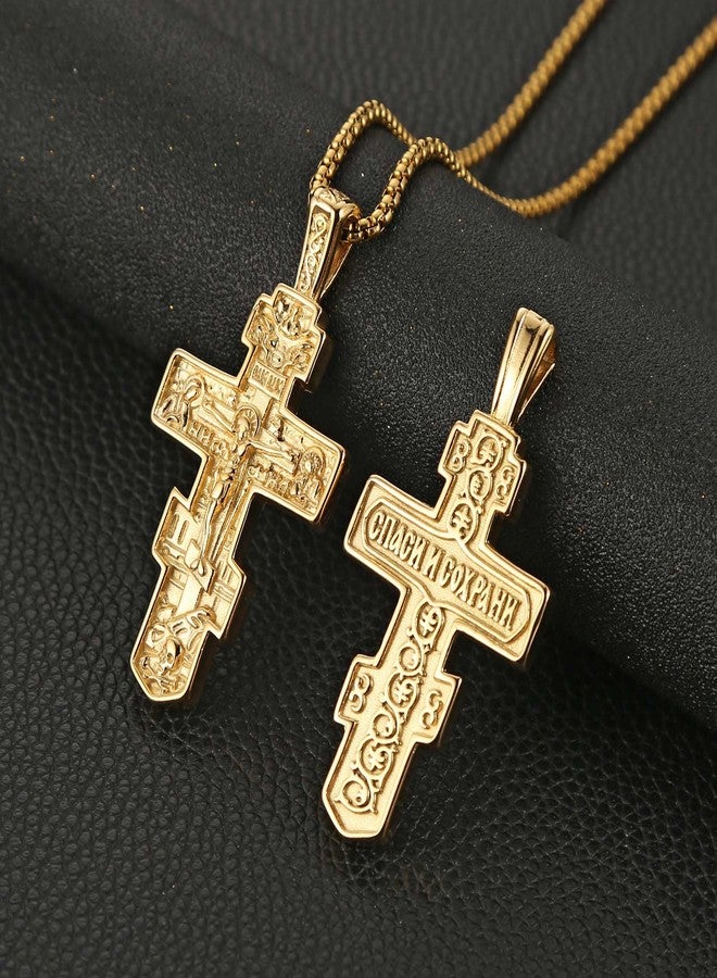 HZMAN Eastern Orthodox Cross Necklace for Men Women Retro Religious Jesus Crucifix Byzantine Cross Christian Pendant Jewelry Gift, Stainless Steel, No Gemstone - Image 5