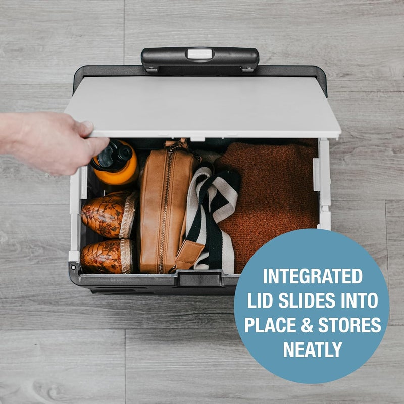 CleverMade Collapsible Wheeled Crate with Lid 4Wheels  Swivel and Glide Rolling Crate with Handle and Double Wheels for Easy Transport and Versatile Use  35L and 75lb Capacity BlackCream - Image 5