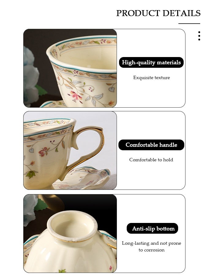 DUNISO Ceramic Tea Cups and Saucers Set, Porcelain Tea Set for Tea Party, Afternoon Tea Cups Saucer for Coffee Drinks and Tea, Kitchen and Living Room Saucers Set,Ceramic Coffee Cup for Office and Home - Image 3