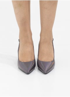 LAMARAPARIS Prisha pointy sling back on a 9cm block heel pewter  - Image 4