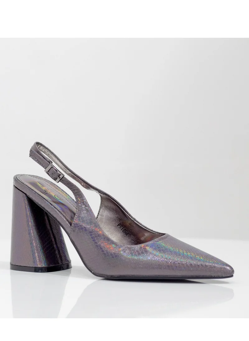 LAMARAPARIS Prisha pointy sling back on a 9cm block heel pewter