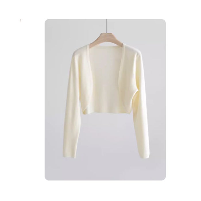 Generic Short Ice Silk Knitted Sunscreen Cardigan Small Coat Womens Summer Thin Skirt Shawl Overshirt Air-conditioning Shirt Apricot 