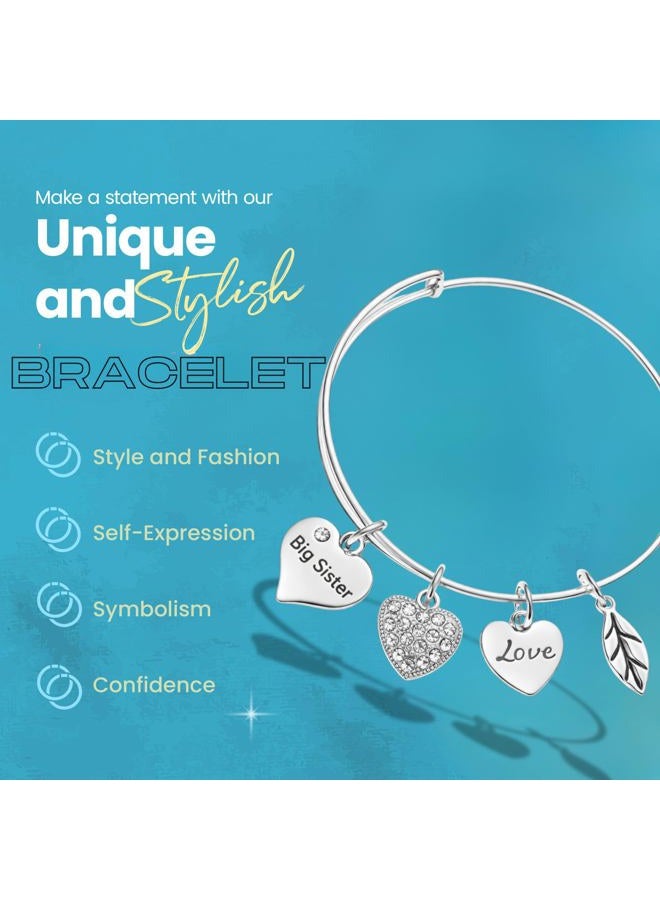 Infinity Collection Big Sister Bangle Bracelet for Women- Sister Jewelry- Big Sister Charm Bangle Bracelet, Big Sister Gifts for Women - Image 4