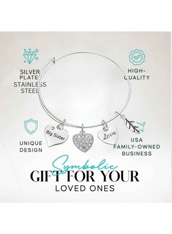 Infinity Collection Big Sister Bangle Bracelet for Women- Sister Jewelry- Big Sister Charm Bangle Bracelet, Big Sister Gifts for Women - Image 3