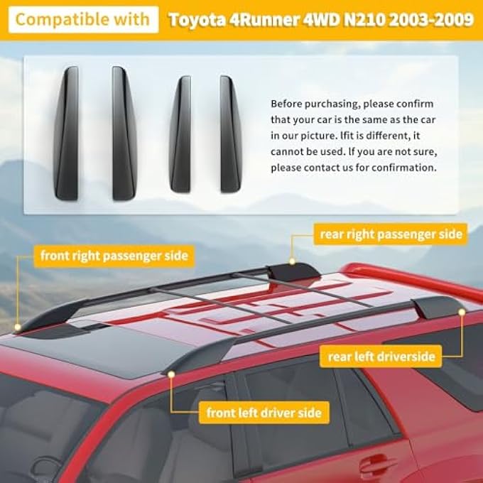 rayihni Car Roof Luggage Rack Cover Compatible with Toyota 4Runner 4WD N210 2003 2004 2005 2006 2007 2008 2009 Roof Rack Accessories Roof Rails Roof Rack End Caps Roof Rail Bar Cover Shell Protection - Image 3