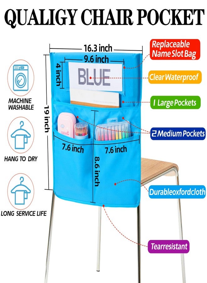 moopok 1/18 Pack Chair Pockets for Classrooms K-2 Chairback Buddy Pocket Chart with 3 Pockets and 1 Student Name Tag, Chair Bags Classroom Student Chair Pockets Organizer - Image 2