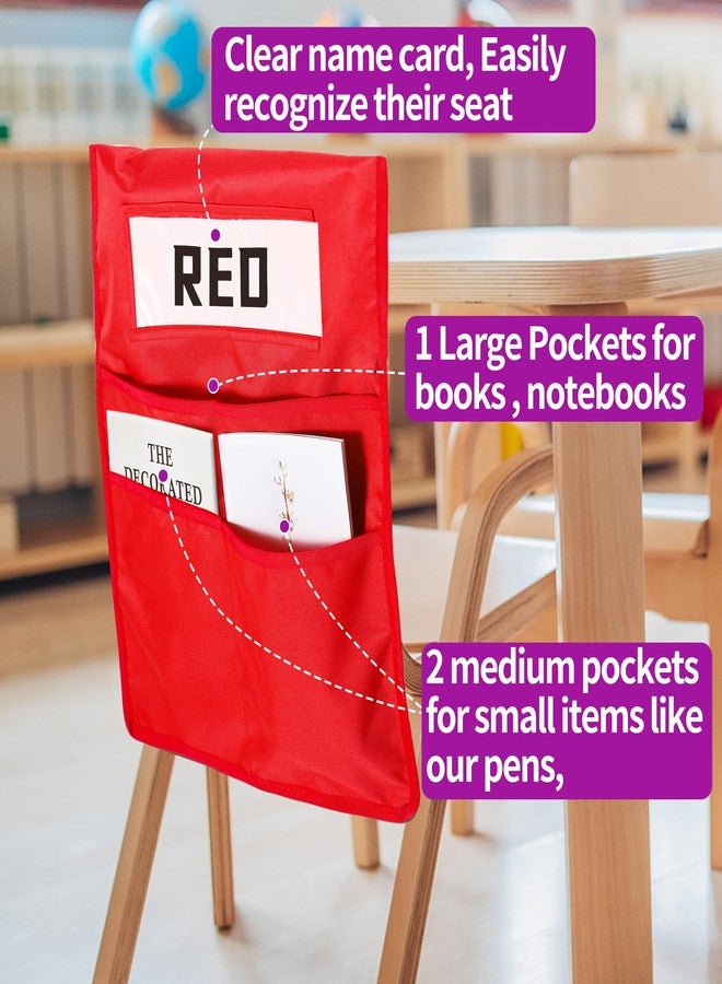 moopok 1/18 Pack Chair Pockets for Classrooms K-2 Chairback Buddy Pocket Chart with 3 Pockets and 1 Student Name Tag, Chair Bags Classroom Student Chair Pockets Organizer - Image 5