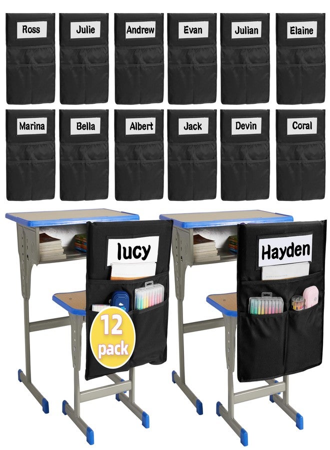 moopok 1/18 Pack Chair Pockets for Classrooms K-2 Chairback Buddy Pocket Chart with 3 Pockets and 1 Student Name Tag, Chair Bags Classroom Student Chair Pockets Organizer - Image 1