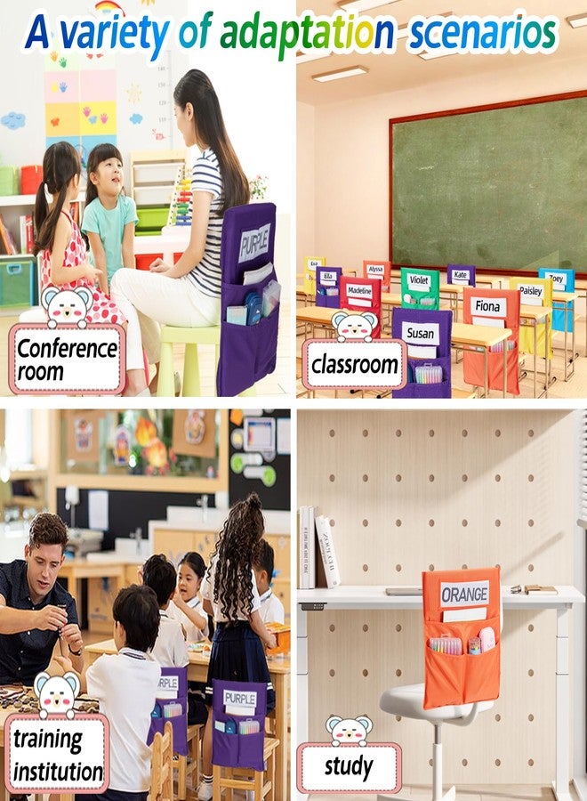 moopok 1/18 Pack Chair Pockets for Classrooms K-2 Chairback Buddy Pocket Chart with 3 Pockets and 1 Student Name Tag, Chair Bags Classroom Student Chair Pockets Organizer - Image 4
