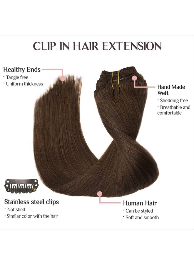 MAXITA Hair Extensions Clip in Human Hair, 14 Inch 75g 5pcs MAXITA Chocolate Brown Clip in Hair Extensions, Real Human Hair Extensions Clip in Straight Natural Hair Extensions - Image 3