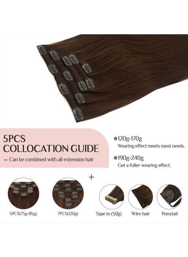 MAXITA Hair Extensions Clip in Human Hair, 14 Inch 75g 5pcs MAXITA Chocolate Brown Clip in Hair Extensions, Real Human Hair Extensions Clip in Straight Natural Hair Extensions - Image 5