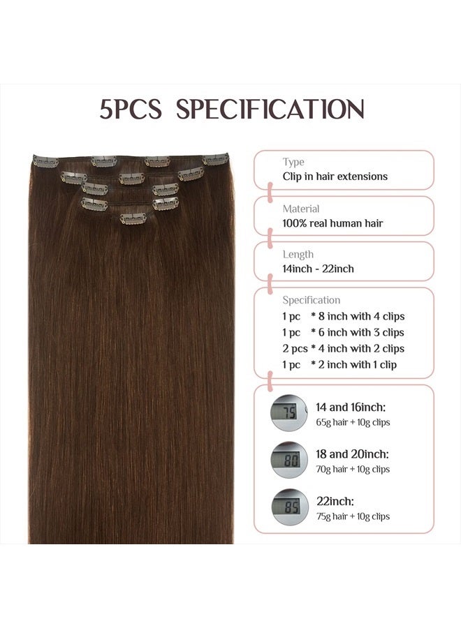 MAXITA Hair Extensions Clip in Human Hair, 14 Inch 75g 5pcs MAXITA Chocolate Brown Clip in Hair Extensions, Real Human Hair Extensions Clip in Straight Natural Hair Extensions - Image 2
