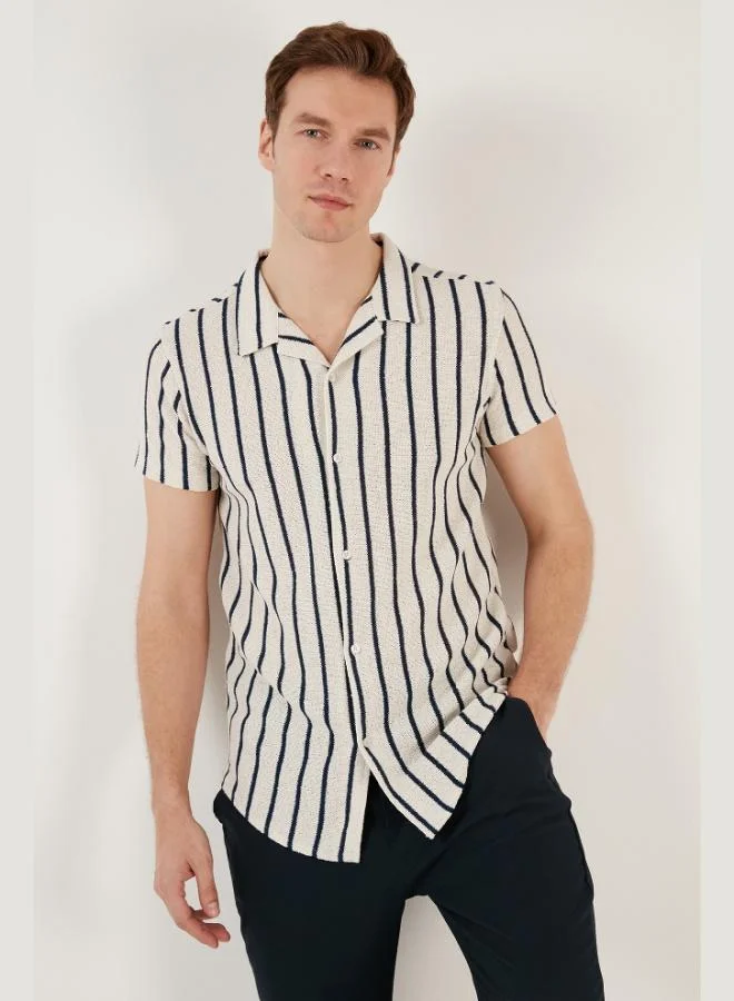 Buratti Striped Cotton Blend Short Sleeve Apache Collar Regular Fit Shirt Men's SHIRT CF24S117664