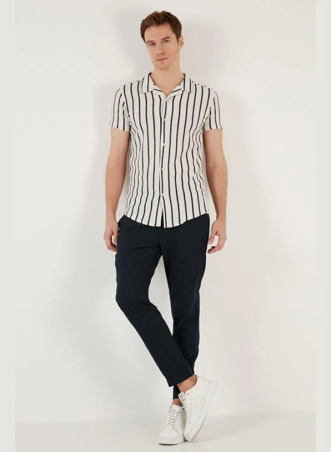 Buratti  Buratti Striped Cotton Blend Short Sleeve Apache Collar Regular Fit Shirt Men's SHIRT CF24S117664 for Men | Best Price UAE