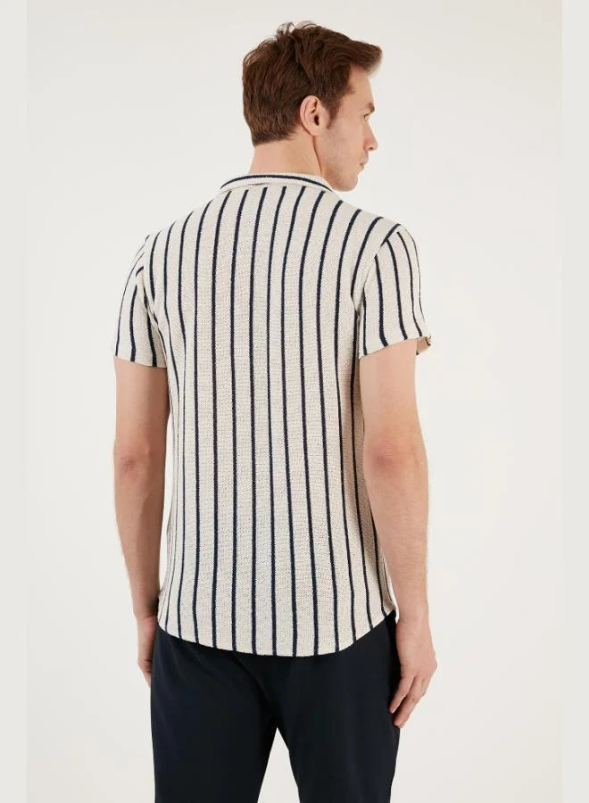 Buratti  Buratti Striped Cotton Blend Short Sleeve Apache Collar Regular Fit Shirt Men's SHIRT CF24S117664 for Men | Best Price UAE