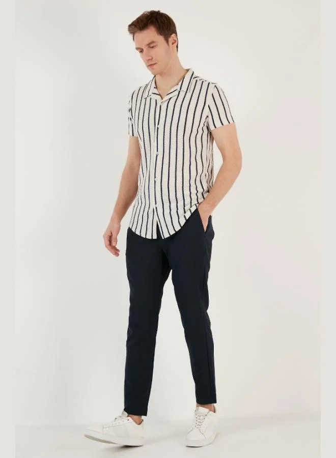 Buratti  Buratti Striped Cotton Blend Short Sleeve Apache Collar Regular Fit Shirt Men's SHIRT CF24S117664 for Men | Best Price UAE