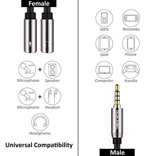 DUKABEL Headsets Splitter Adapter, 3.5mm Jack Separate Headphone & Mic Plug Adapter 3.5mm Combo Audio Adapter Cable for PS4 Gaming Headset PC Xbox One Laptop -<11inch/30CM> - Image 5