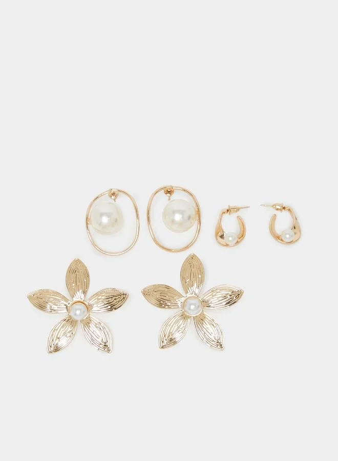 Styli Styli Set of 3 - Floral Pearl Earrings