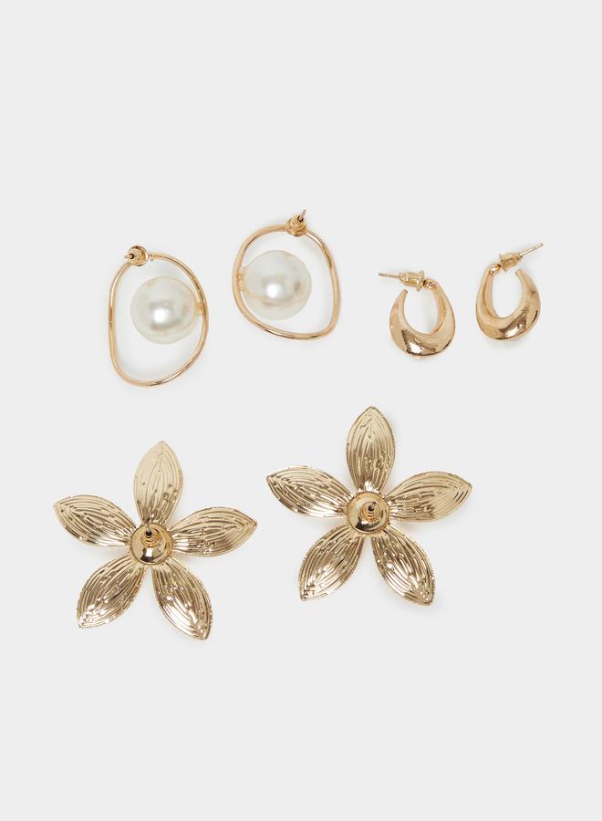 Styli Set of 3 - Floral Pearl Earrings - Image 2