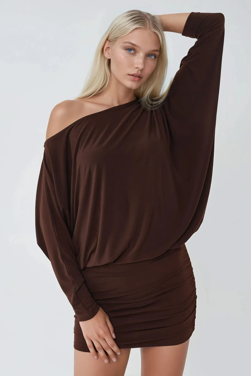 Busem BUSEM Asymmetrical Collar Fitted Mini Dress