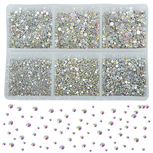 Bymitel 7200 Pieces 6 Mixed Sizes Glue Fix on Glass Rhinestones Round Crystal Gems Flatback for DIY Jewelry Making with one Picking Pen (6-Sizes 7200PCS, Crystal AB) - Image 3