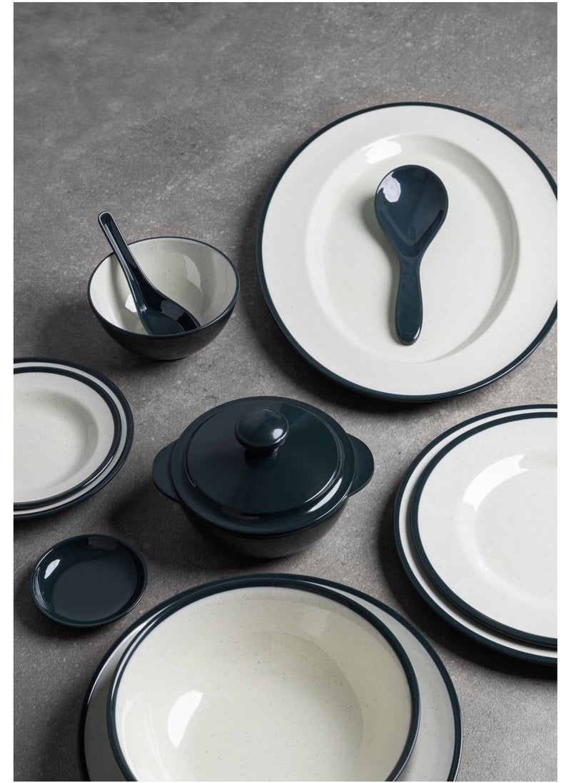 Generic Premium Melamine Dinner Set 57 Piece Service for 6 with Colored Edges Microwave and Dishwasher Safe | Melamine Plates Set | Healthy Melamine Dinner Set Navy 35 x 25 x 30 cm  - Image 2
