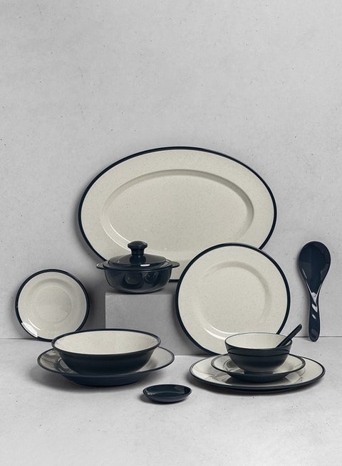 Premium Melamine Dinner Set 57 Piece Service for 6 with Colored Edges Microwave and Dishwasher Safe | Melamine Plates Set | Healthy Melamine Dinner Set Navy 35 x 25 x 30 cm