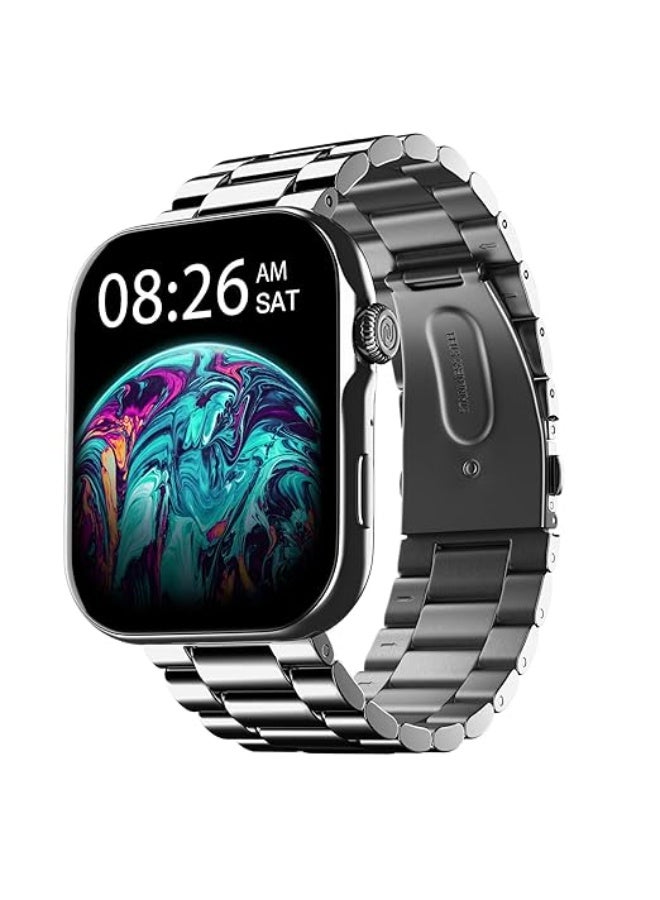 Noise ColorFit Ultra 3 Bluetooth Calling Smart Watch with Biggest 1.96" AMOLED Display, Premium Metallic Build, Functional Crown, Gesture Control with Metallic Strap (Glossy Silver: Elite Edition) - Image 1
