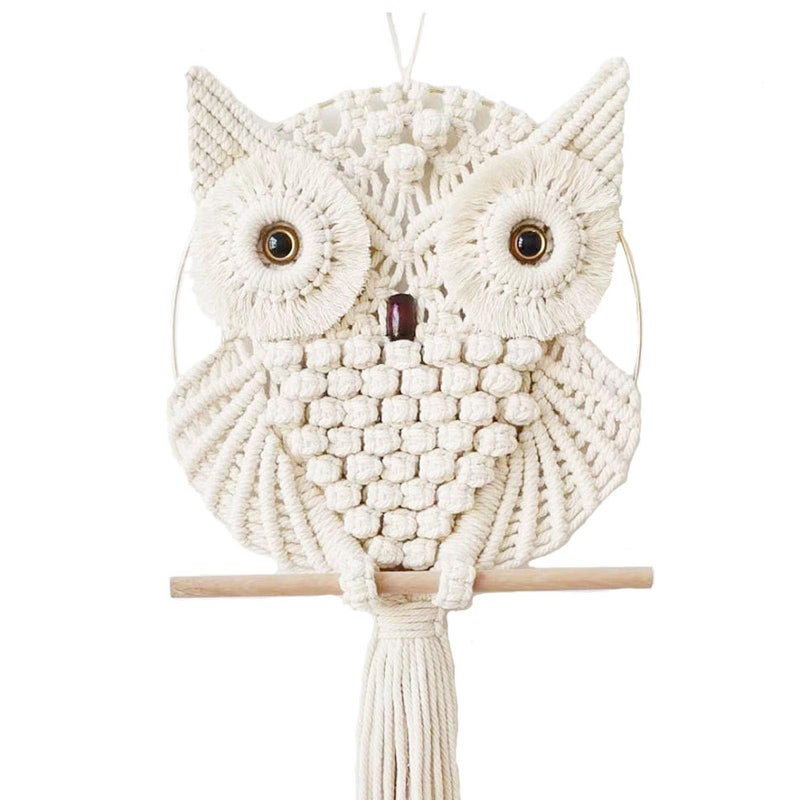 Achart Owl Macrame Wall Hanging-Hand Woven Boho Tapestry-Macrame Wall Decor -Owl Decor for Bedroom, Living Room, Nursery (Beige-Large) - Image 1