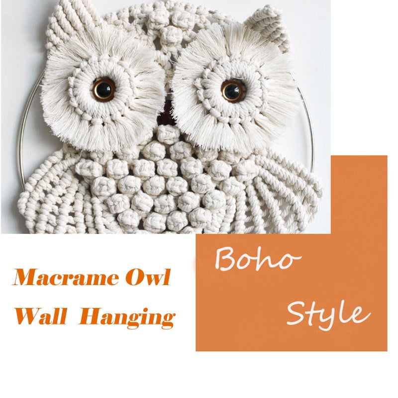 Achart Owl Macrame Wall Hanging-Hand Woven Boho Tapestry-Macrame Wall Decor -Owl Decor for Bedroom, Living Room, Nursery (Beige-Large) - Image 4