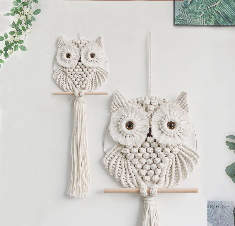 Achart Owl Macrame Wall Hanging-Hand Woven Boho Tapestry-Macrame Wall Decor -Owl Decor for Bedroom, Living Room, Nursery (Beige-Large) - Image 3