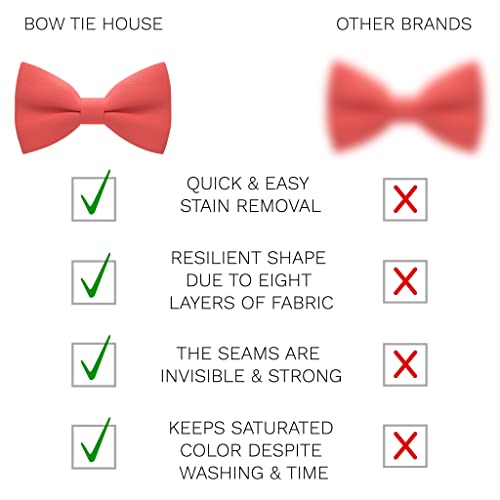 Bow Tie House رباط عنق أحمر للأطفال من قماش الجاباردين، رباطات عنق رسمية مسبقة الربط للأطفال، شكل مشبك توكسيدو، رباطات عنق مصنوعة يدويًا لجميع الأعمار بألوان صلبة (صغير، كورال) - Image 3