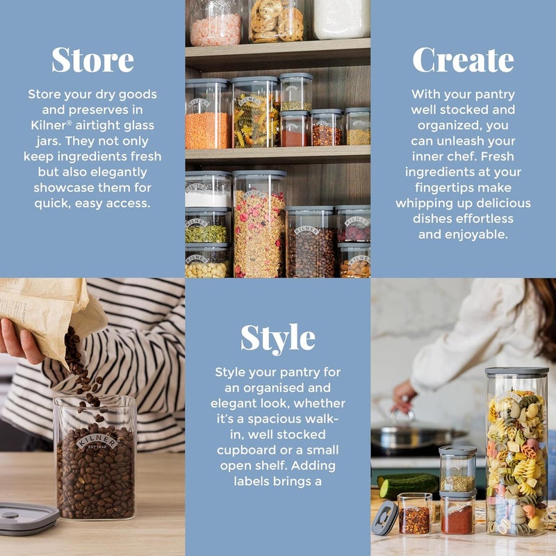 كيلنر برطمان تخزين Fresh Storage سعة 1 لتر مصنوع من الزجاج، مزود بغطاء محكم الإغلاق وخالي من مادة BPA | زجاج محكم الإغلاق، قابل للتكديس، وسهل التسكيب | مثالي لتخزين الشاي والقهوة والسكر وغيره��. - Image 5
