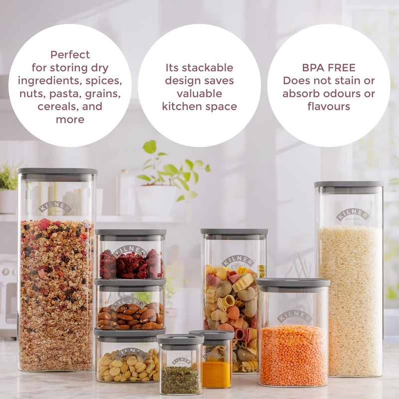 كيلنر برطمان تخزين Fresh Storage سعة 1 لتر مصنوع من الزجاج، مزود بغطاء محكم الإغلاق وخالي من مادة BPA | زجاج محكم الإغلاق، قابل للتكديس، وسهل التسكيب | مثالي لتخزين الشاي والقهوة والسكر وغيره��. - Image 4