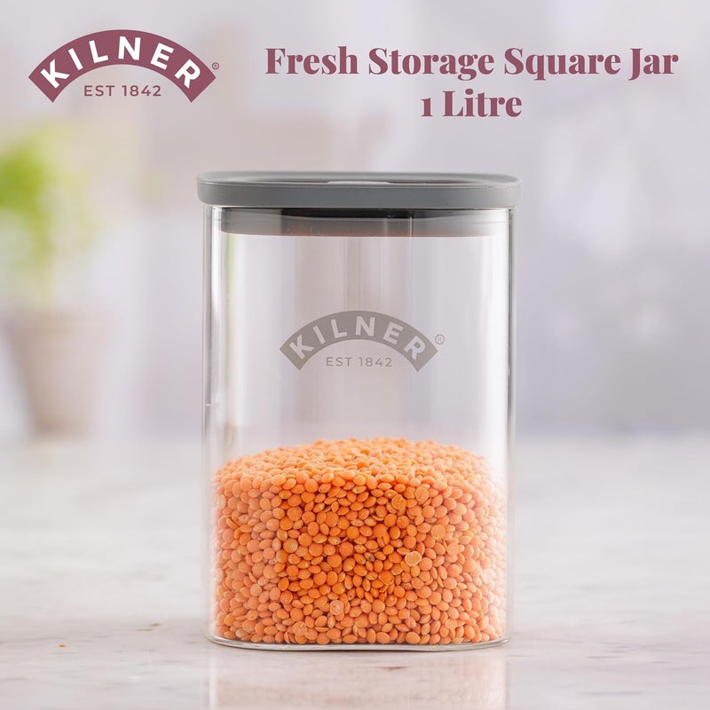 كيلنر برطمان تخزين Fresh Storage سعة 1 لتر مصنوع من الزجاج، مزود بغطاء محكم الإغلاق وخالي من مادة BPA | زجاج محكم الإغلاق، قابل للتكديس، وسهل التسكيب | مثالي لتخزين الشاي والقهوة والسكر وغيره��. - Image 1