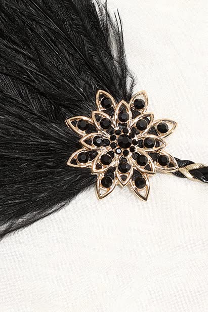 BABEYOND 1920s Flapper Headband Roaring 20s Headpiece Gatsby Ostrich Feather Headpiece with Crystal (Black Gold) - Image 3