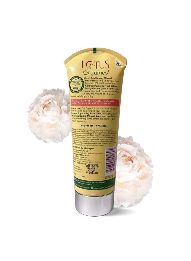 Lotus Organics+ Sheer Brightening Mineral Sunscreen | Non Greasy & Lightweight | Spf 50 | Pa+++ | Sulphate & Paraben Free | All Skin Types | 100G  - Image 1