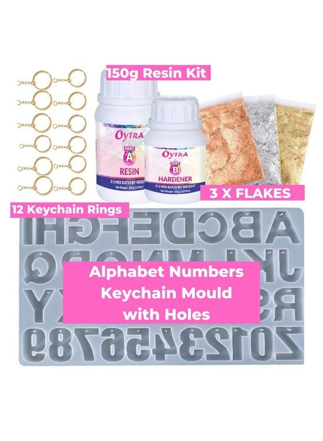 Oytra Resin Keychain Making Kit Set with Alphabet Mould Gold Flakes Materials Art Beginners Gift - Image 2
