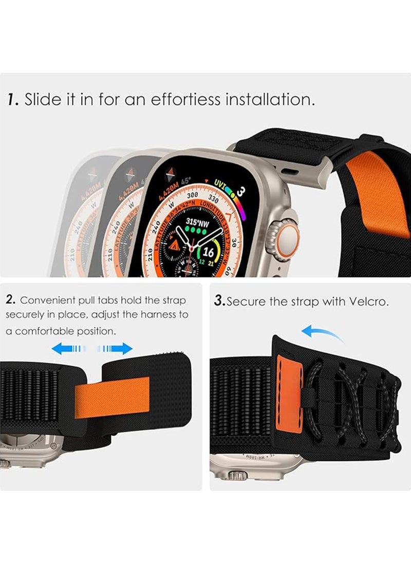 X-level Rugged Nylon Band for Apple Watch Ultra 2,Compatible with 49mm,45mm,44mm,42mm Models,Sport Solo Loop Velcro Woven Strap for iWatch Series 10 46mm,9 8 7 45mm,SE2 SE 6 5 4 44mm,3 2 1 42mm Black  - Image 3