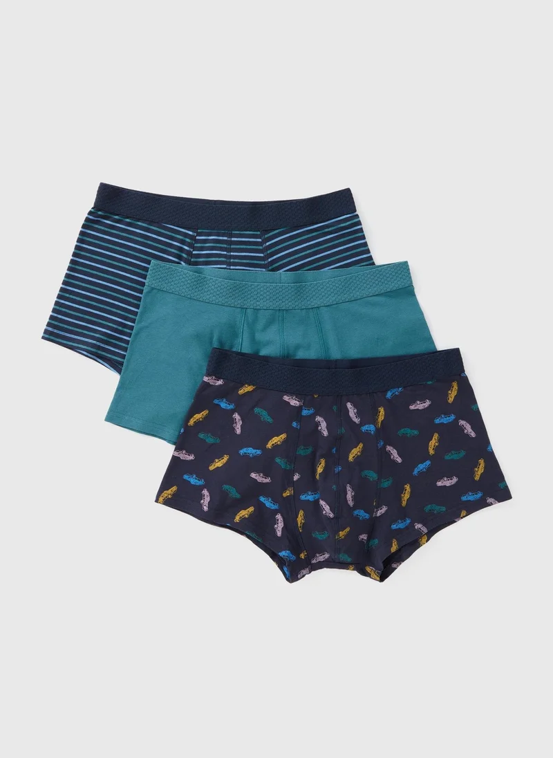 Matalan 3 Pack Blue Car Stripe Hipsters