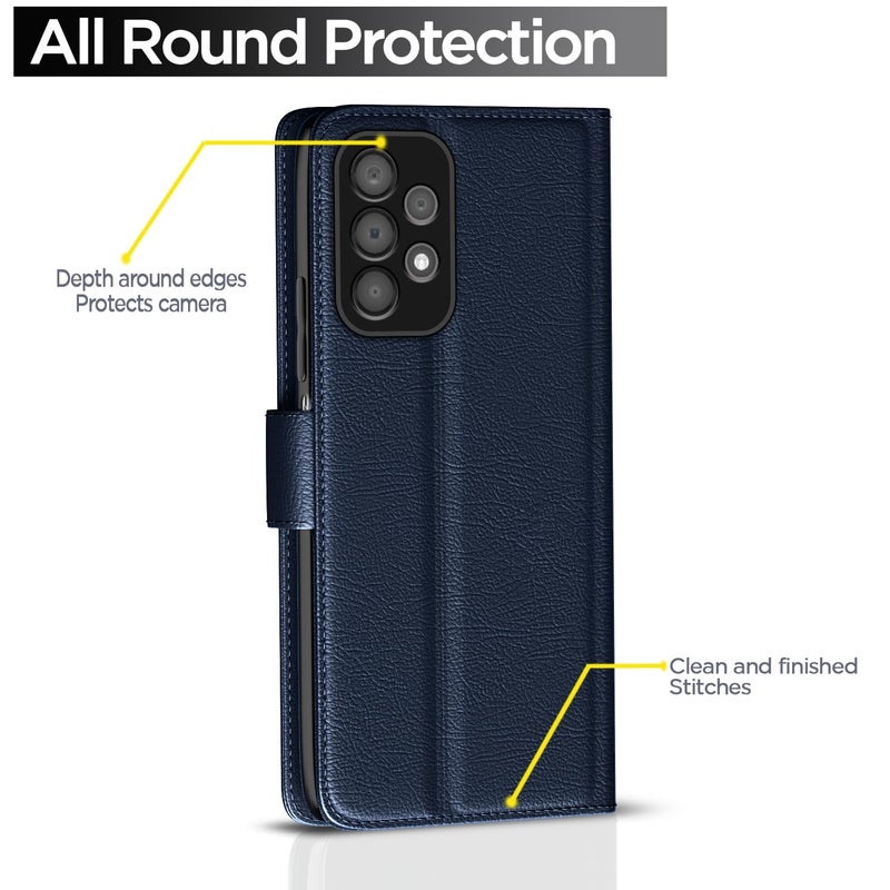 Pikkme Samsung Galaxy A23 4G / A23 5G Flip Case Leather Finish | Inside TPU with Card Pockets | Wallet Stand and Shock Proof | Magnetic Closing | Complete Protection Flip Cover (Blue) - Image 4